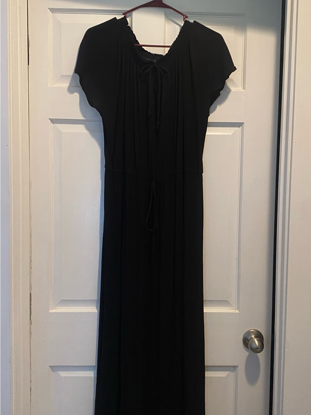 Black Tie-Neck Maxi Dress with Waist Drawstring